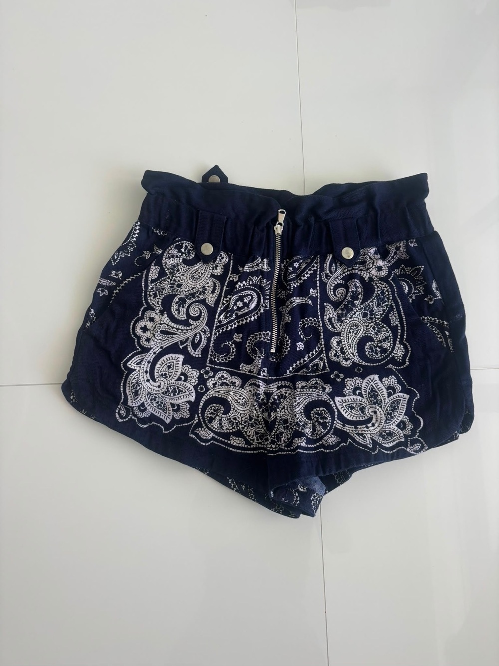 Sea New York Navy and White Paisley High-Waist Shorts